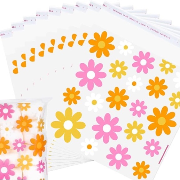 50PC Groovy Flower Pattern Self Adhesive Bags - Picture 2 of 3